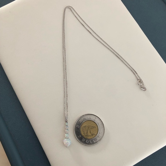 X SOLD X White opales and diamonds in 14k white gold necklace - Picture 2 of 7